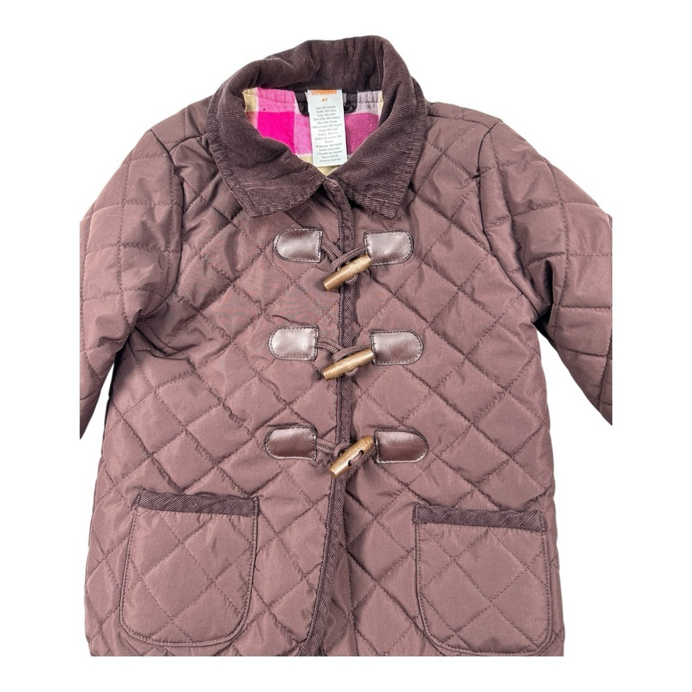 Gymboree Toddler Girls Quilted Jacket Size 4T Brown Plaid Lined Toggle Coat - Picture 2 of 11
